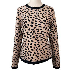 Halston Cheetah Animal Print Black Brown Long Sleeve Crewneck Sweater Size L